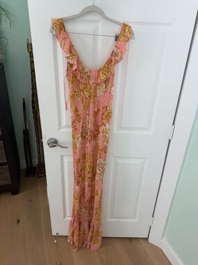 Free People Coral Pink and Mustard Floral Sundress